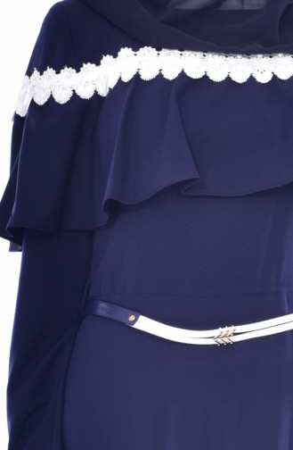 فستان بتصميم حزام للخصر مُزين بالكشكش 2721-04 لون كحلي 2721-04