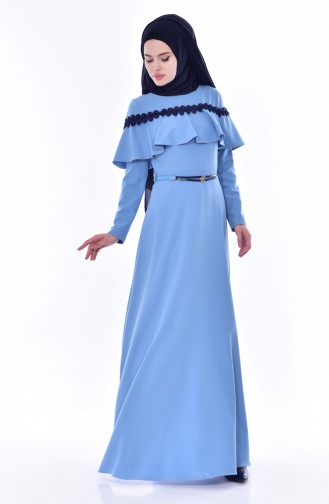 Hijab Kleid mit Gürtel 2721-01 Blau 2721-01