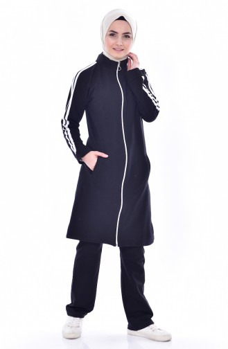 Zippered Tracksuit Suit 18085-01 Black 18085-01