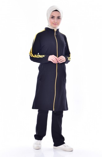 Zippered Tracksuit Suit 18085-03 Black Mustard 18085-03