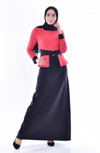 Polka Dot Pleated Dress 3000-02 Red Black 3000-02