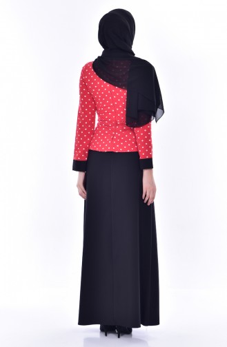 Polka Dot Pleated Dress 3000-02 Red Black 3000-02