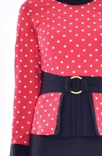 Polka Dot Pleated Dress 3000-02 Red Black 3000-02