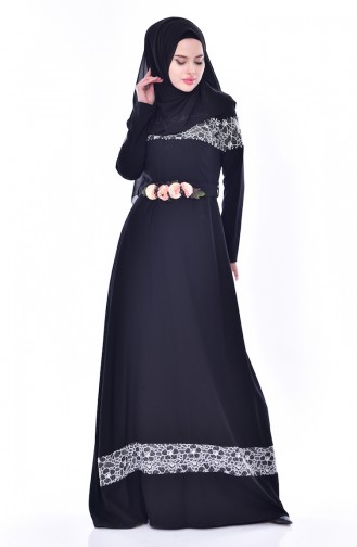 Schwarz Hijab Kleider 2526-01