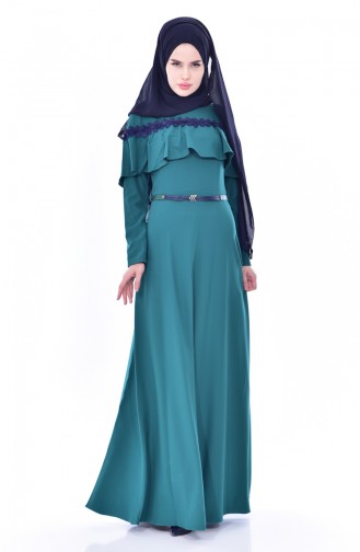 Hijab Kleid mit Gürtel 2721-02 Smaragdgrün 2721-02