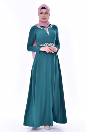 Embroidered Belted Dress 2770-01 Emerald Green 2770-01