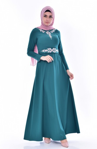 Embroidered Belted Dress 2770-01 Emerald Green 2770-01