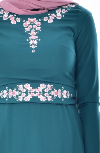 Embroidered Belted Dress 2770-01 Emerald Green 2770-01