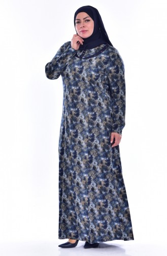 Large Size Pattern Dress 4438E-01 Petrol Khaki 4438E-01