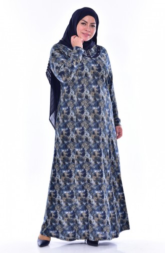 Large Size Pattern Dress 4438E-01 Petrol Khaki 4438E-01