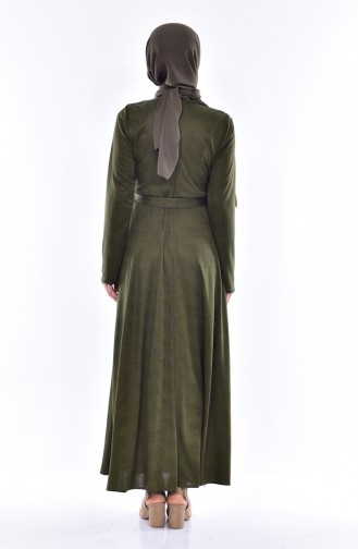 فستان بحزام خصر وتفاصيل من اللؤلؤ 1862A-02 لون أخضر كاكي 1862A-02