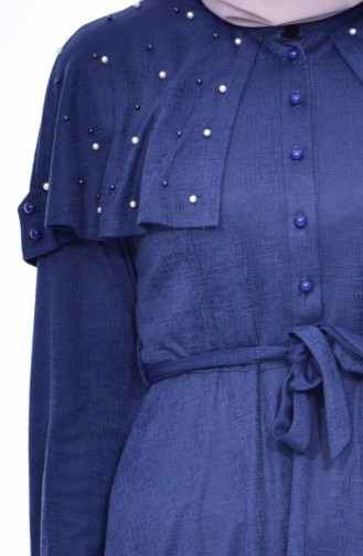 فستان بتصميم حزام خصر وياقة متدلية 1863-04 لون نيلي 1863-04