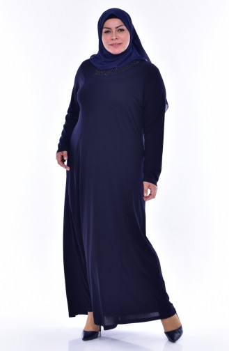 Robe İmprimée de Pierre Grande Taille 4492-02 Bleu Marine 4492-02