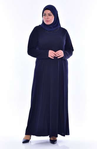 Robe İmprimée de Pierre Grande Taille 4492-02 Bleu Marine 4492-02