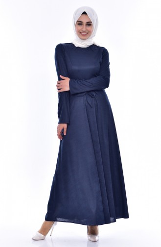 Pearl Belted Dress 1862A-05 Navy Blue 1862A-05