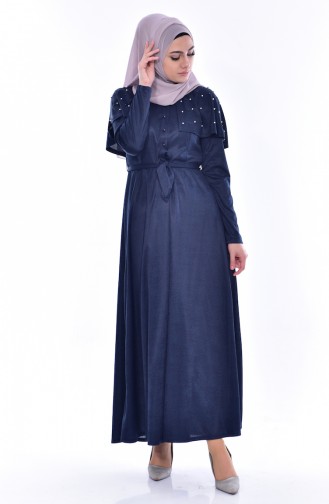 Caped Belted Dress 1863-02 Navy Blue 1863-02