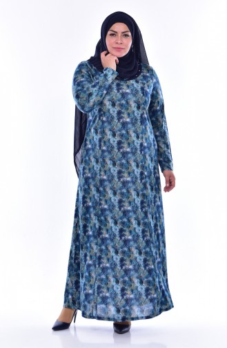 Large Size Pattern Dress 4438E-03 Navy Turquoise 4438E-03