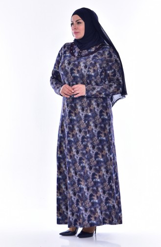 Large Size Pattern Dress 4438E-04 Navy Blue 4438E-04