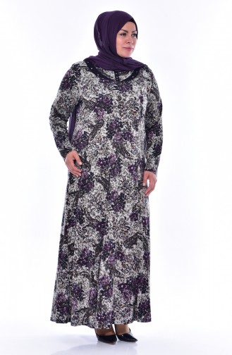 Large Size Pattern Dress 4438B-02 Black Purple 4438B-02