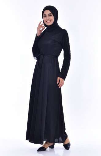 فستان بحزام خصر وتفاصيل من اللؤلؤ 1862A-01 لون أسود 1862A-01