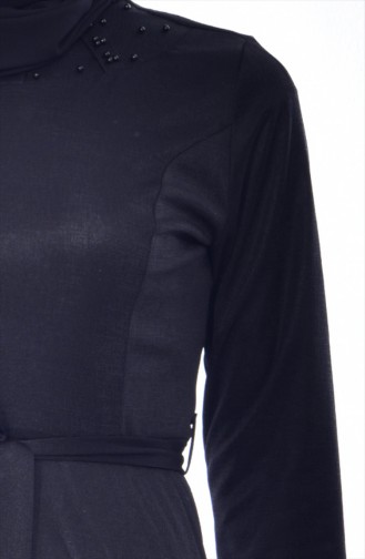 فستان بحزام خصر وتفاصيل من اللؤلؤ 1862A-01 لون أسود 1862A-01