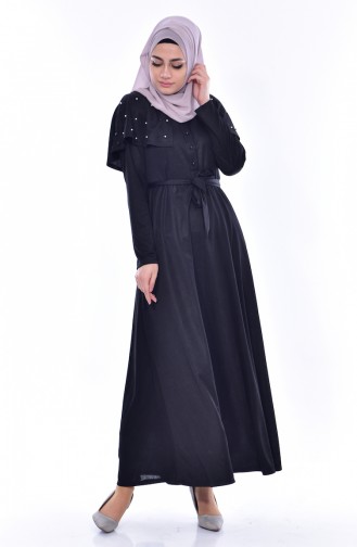 Pelerinli Kuşaklı Elbise 1863-01 Siyah