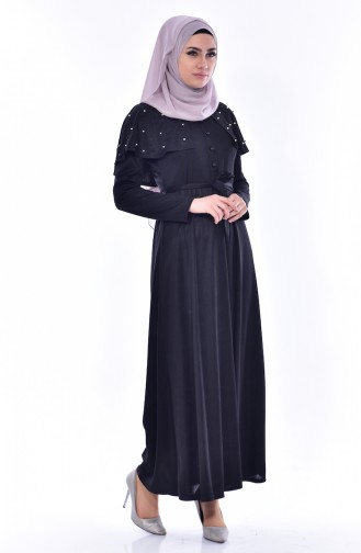 Pelerinli Kuşaklı Elbise 1863-01 Siyah 1863-01