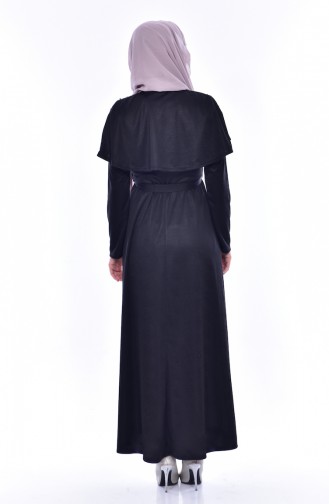 Pelerinli Kuşaklı Elbise 1863-01 Siyah