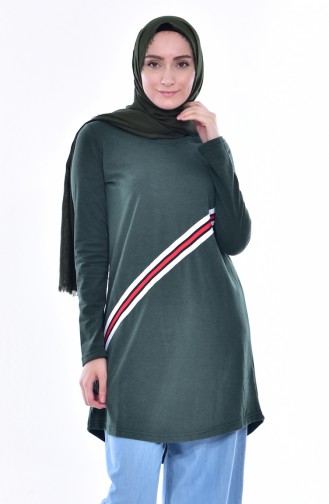 Şeritli Basic Tunik 2045-04 Çimen Yeşili