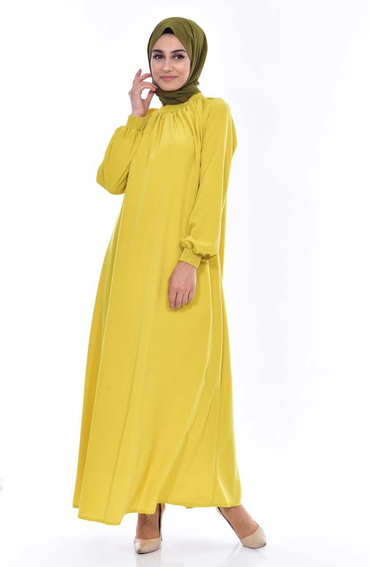 Kolu Lastikli Elbise 0021 37 Fosforlu Yesil Sefamerve