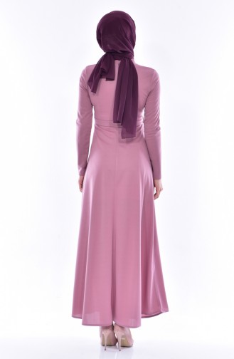 Besticketes Kleid mit Gürtel 0552-07 Rosa 0552-07