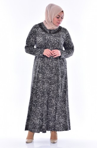 Large Size Pattern Dress 4438C-02 Khaki 4438C-02
