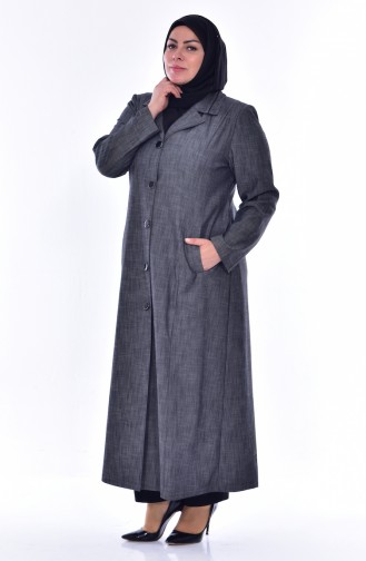 Übergröße Mantel mit Knöpfen 0202-01 Dunkel Grau 0202-01
