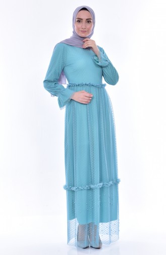 Robe Perlées en Tulle 8185-05 Vert Menthe 8185-05