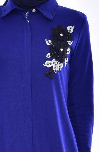 Abaya Perlées Bordée 0153-07 Bleu Roi 0153 -07
