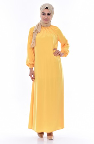 Kolu Lastikli Elbise 0021-36 Neon Sarısı