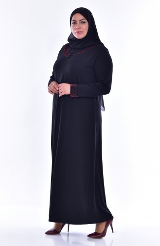 فستان مُزين بتفاصيل بمقاسات كبيرة 4416-03 لون أسود 4416-03