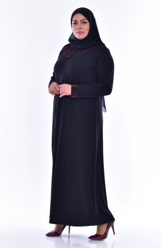Büyük Beden Garnili Elbise 4416-03 Siyah 4416-03