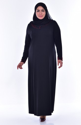 فستان مُزين بتفاصيل بمقاسات كبيرة 4416-03 لون أسود 4416-03