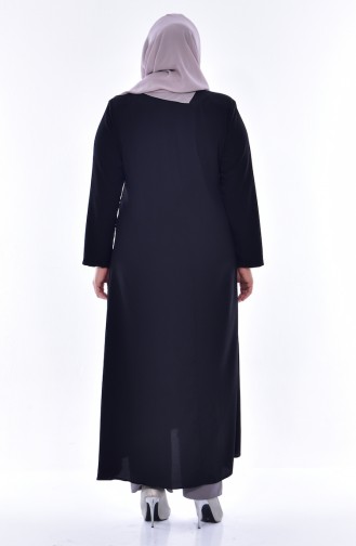 Large Size Stone Printed Zippered Abaya 1034-03 Black 1034-03