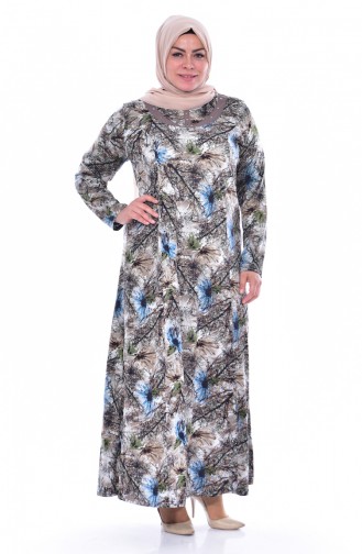 Large Size Pattern Dress 4438F-04 Mink Turquoise 4438F-04