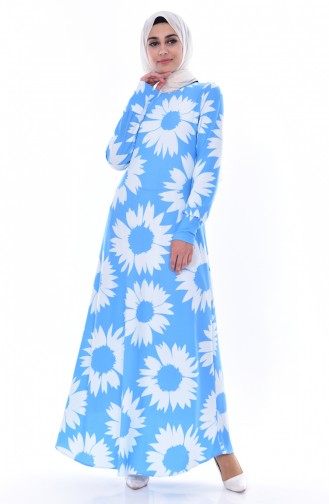 Patterned Dress 4124A-07 Blue White 4124A-07