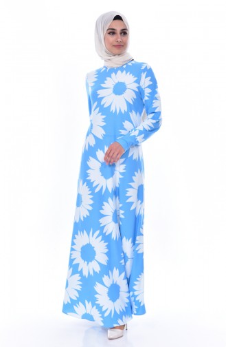 Robe a Motifs 4124A-07 Bleu Blanc 4124A-07