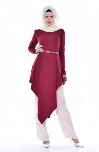 Kemerli Tunik Pantolon İkili Takım 0015-01 Bordo 0015-01