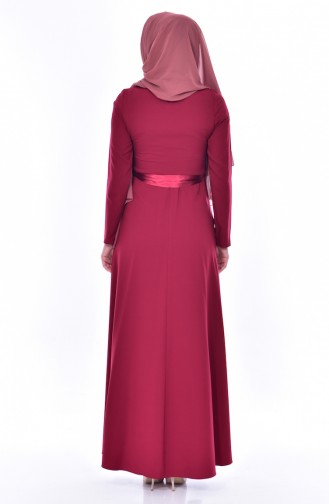 Embroidered Belted Dress 3319-05 Claret Red 3319-05