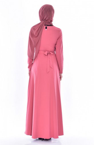 فستان مُزين بتفاصيل مُطرزة 3288-05 لون وردي باهت 3288-05