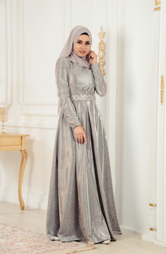 Silver Gray Hijab Evening Dress 0014-02