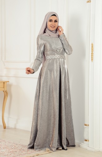 Silver Gray Hijab Evening Dress 0014-02