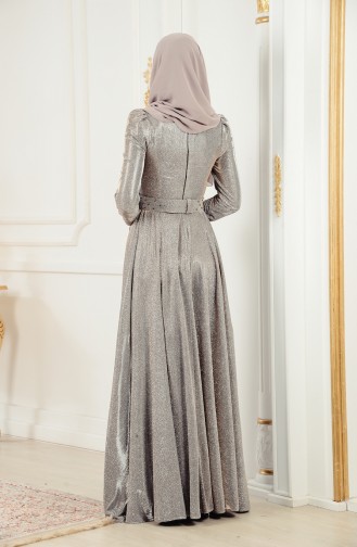 Silver Gray Hijab Evening Dress 0014-02