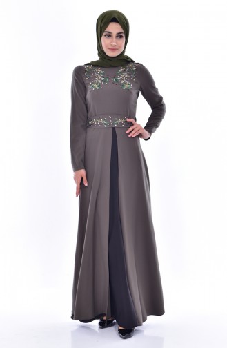 Khaki Hijab Dress 3288-03